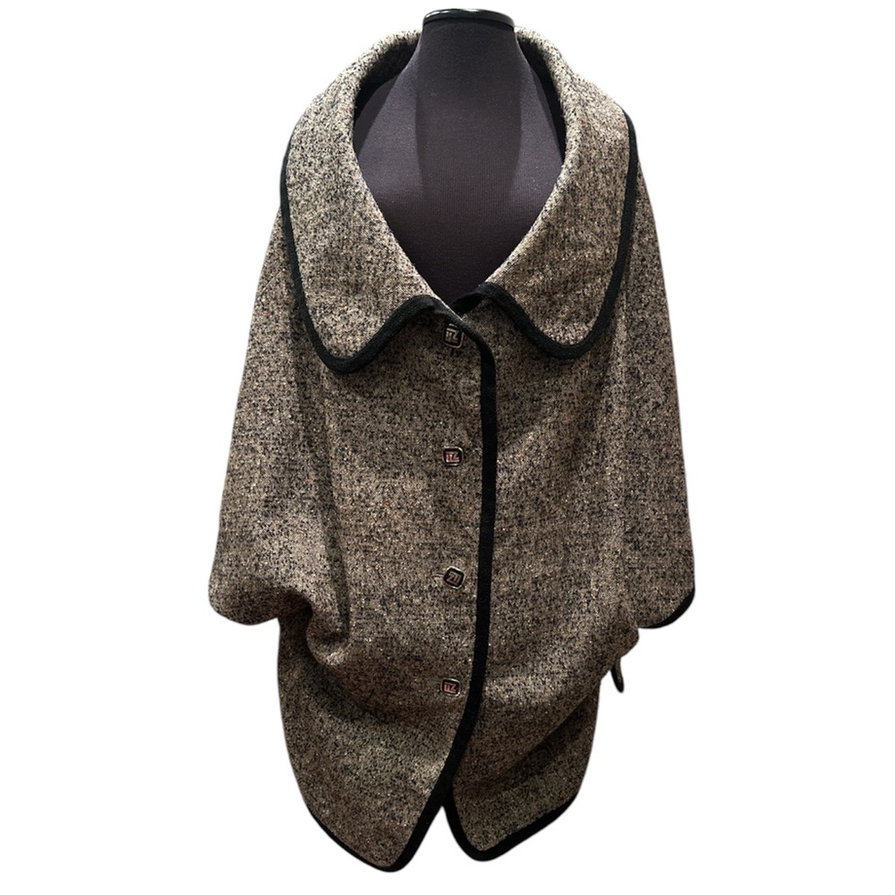Vintage Tweed Cape / Poncho with Black Trim and buttons